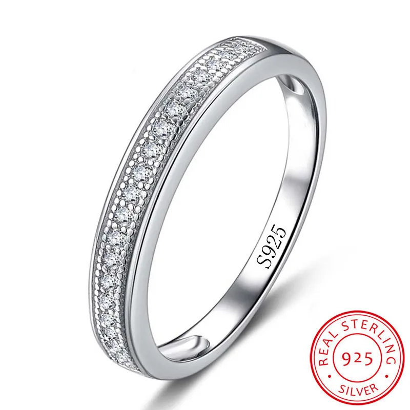 Lyxig real 100% 925 Sterling Silver Ringar för Kvinnor Halvcirkel Zircon CZ Diamant Förlovningsring Fine Smycken Present Xr012