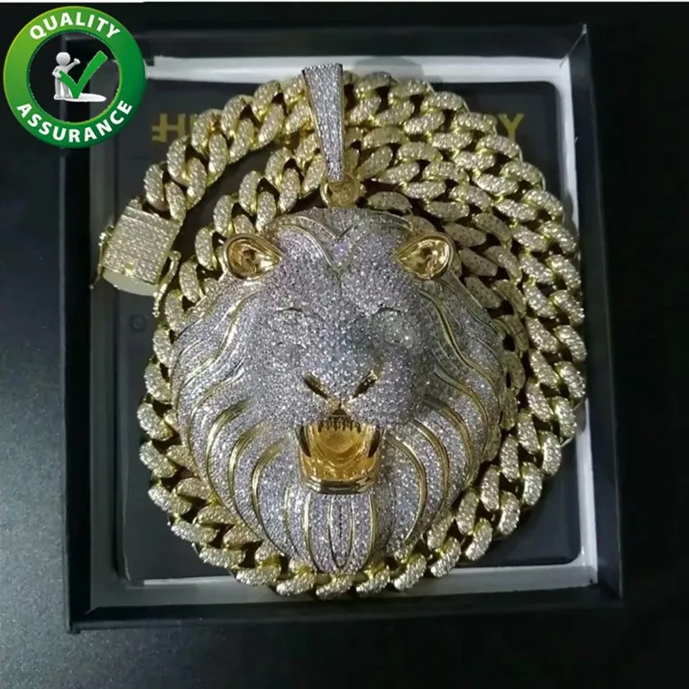 Herren ausgefroren Hip Hop Kette Anhänger Luxus Designer Halskette Hiphop Schmuck Mens Gold Kette Anhänger Diamant Kubanische Link Bling Rapper Lion