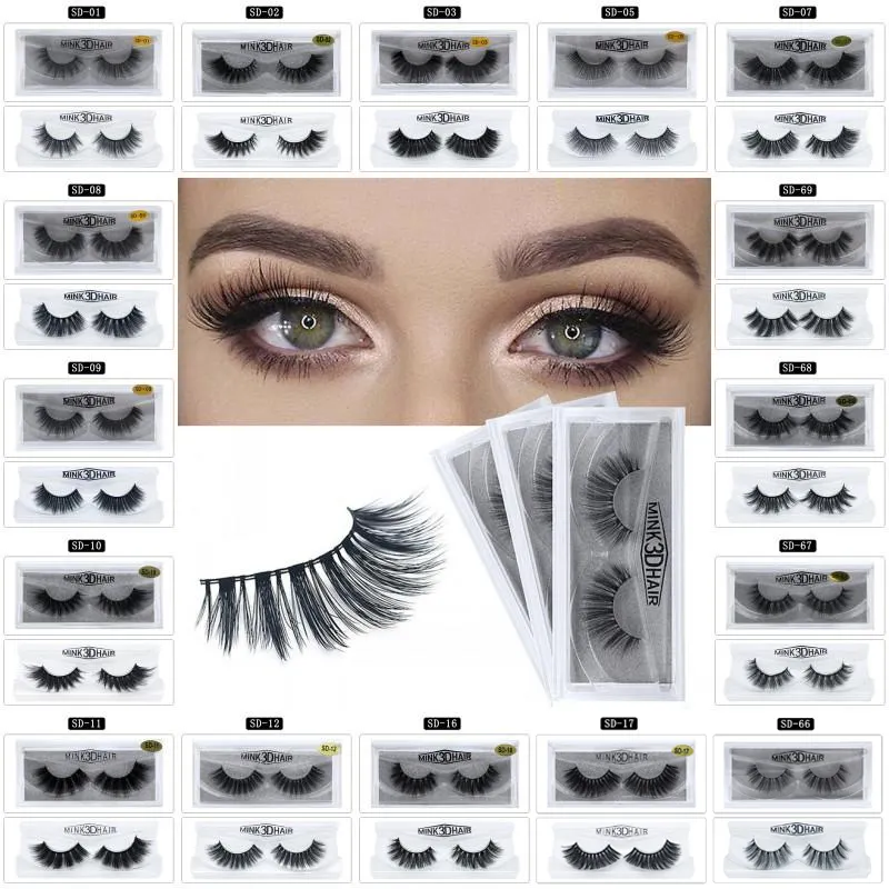 1Pair / Lot 3D Mink False Eyelash 100% Real Siberian Full Strip Fake Eyelash Lång Enskilda Mjuka Naturliga Tjocka Ögonfransar Mink Lashes Extensio