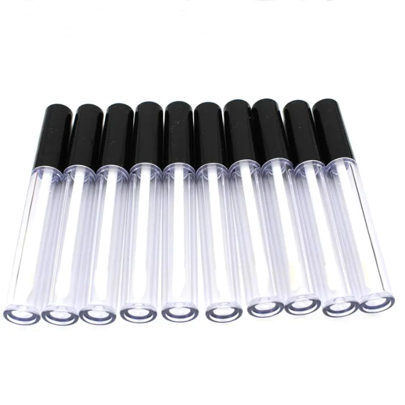 10 pcs 3ml plástico fosco vazio lipgloss tubo n preto tampa, recipiente de brilho cosmético plástico claro, recarregável