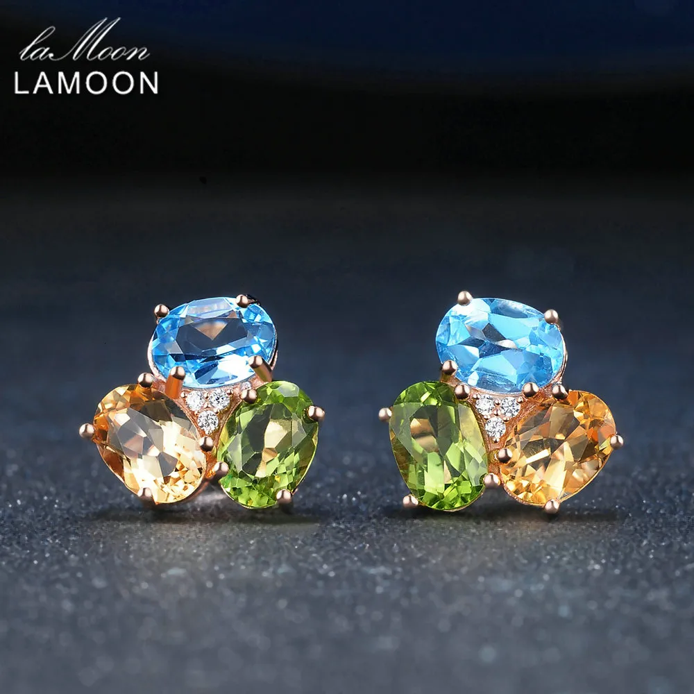 LAMOON 925 Sterling Silver Earrings For Women Gemstone Earring Citrine Peridot Topaz 18K Rose Gold Fine Jewelry S925 LMEI037 CJ191209