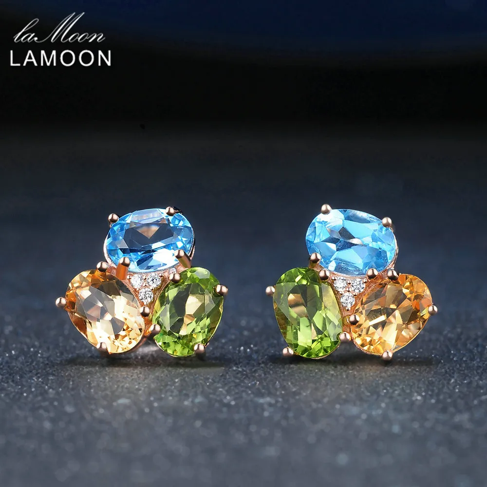 Lamoon 925 Sterling Silver Örhängen för Kvinnor Ädelsten Örhängen Citrine Peridot Topaz 18K Rose Gold Fine Smycken S925 LMEI037 CJ191209