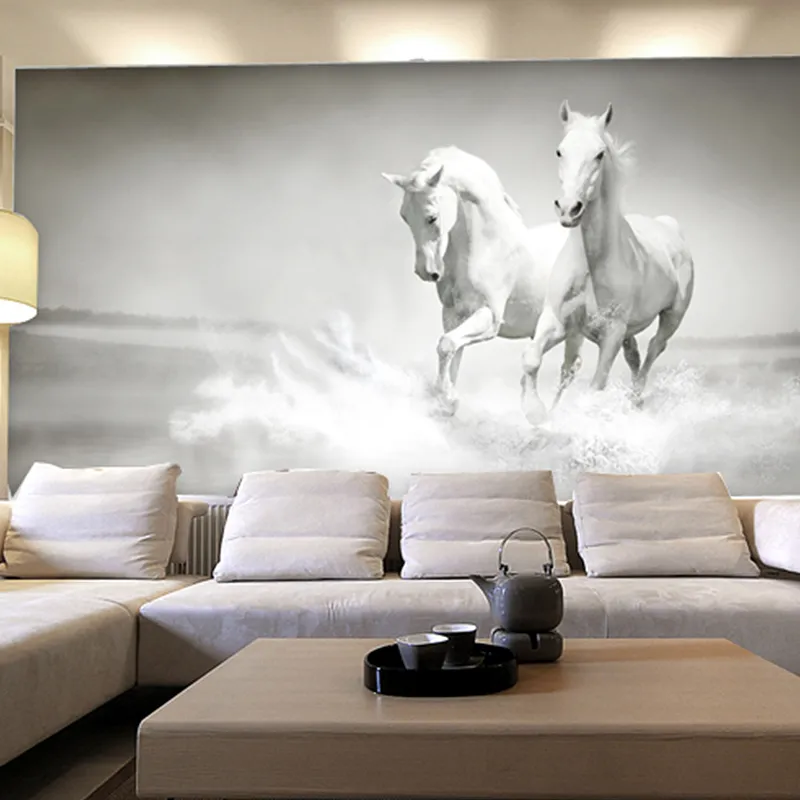White Horse Wall Mural, Wild Horse Self Adhesive Peel & Stick - View #8