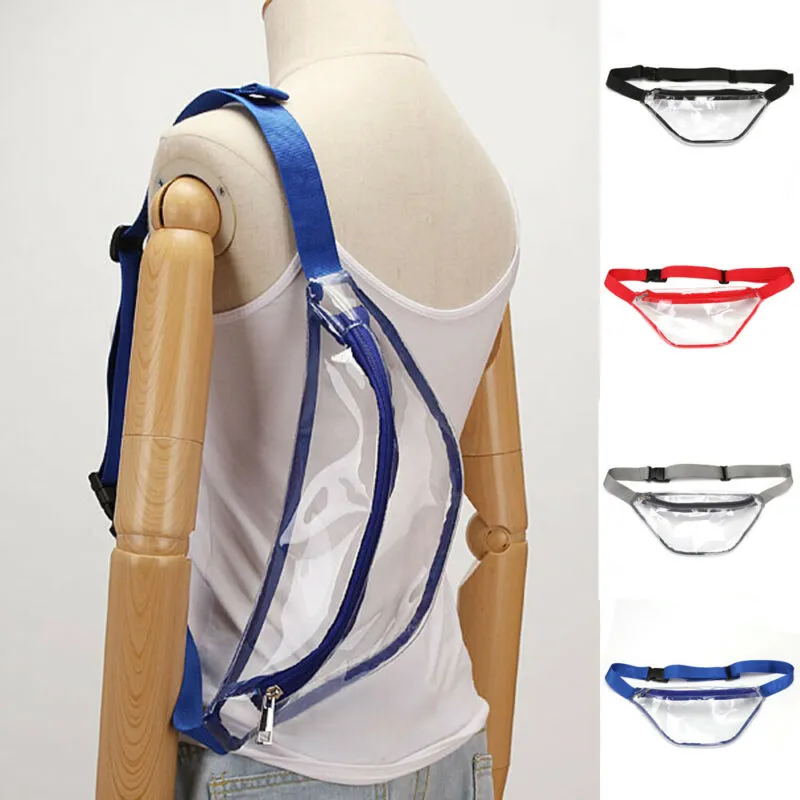 Fashion Girl Women PVC Clear Waist Pack Fanny Pack PVC Solid Transparent Strap Adjustable Chest Bag Black Red Gray Blue 4 Colors