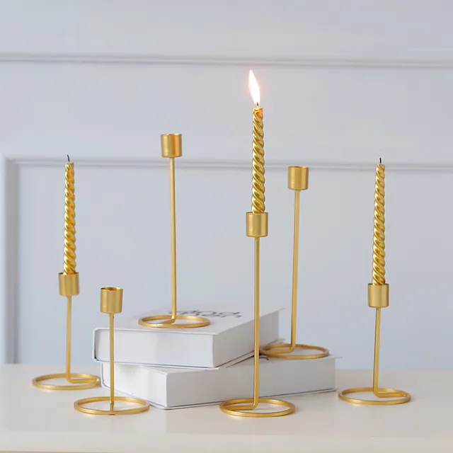 Złota Metalowa Świeca Posiadacze Nowoczesny Styl Prosty Projekt Świecznik Uchwyt Ślub Świąteczny Dekoracja Stołowa Bar Party Home Decor Candlestick