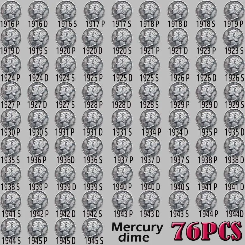 76pcs 미국 미술 동전 1916에서 1945 사이 사본 동전