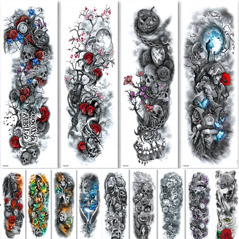 2x Temporäre Tattoos Kräuter & Blumen - Wasserdicht, Für Arm, Semi-permanent, Dunkle Serie