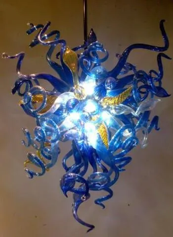 Lüks Modern Lamba Çiçek Avize El Üflemeli Murano Romantik Mavi Cam Kolye Lambaları AC 110/120/220/240 V