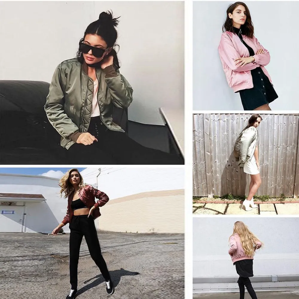Vintage Womens Satin Bomber Jacket - Retro Flight Army Biker