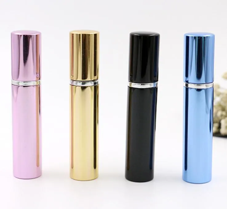 500 stücke 7 ml parfüm flasche aluminium rohr helle flaschen zerstäuber Spray Travel glas Nachfüllbare flasche 4 farben schwarz blau rose gold SN2478