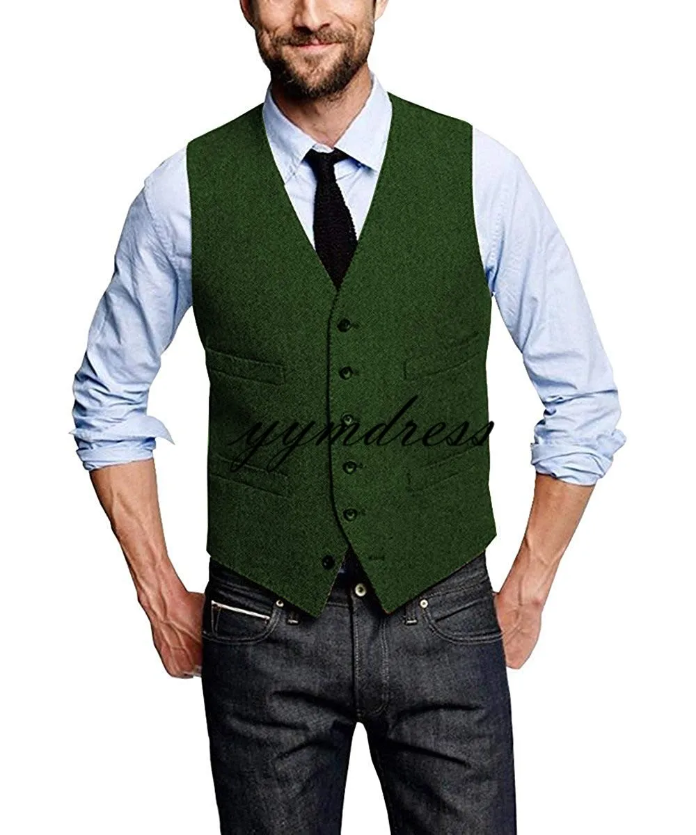 Royal Blue Tweed Wool Herringbone Tweed Vest Groomsmen Slim Fit Wedding ...