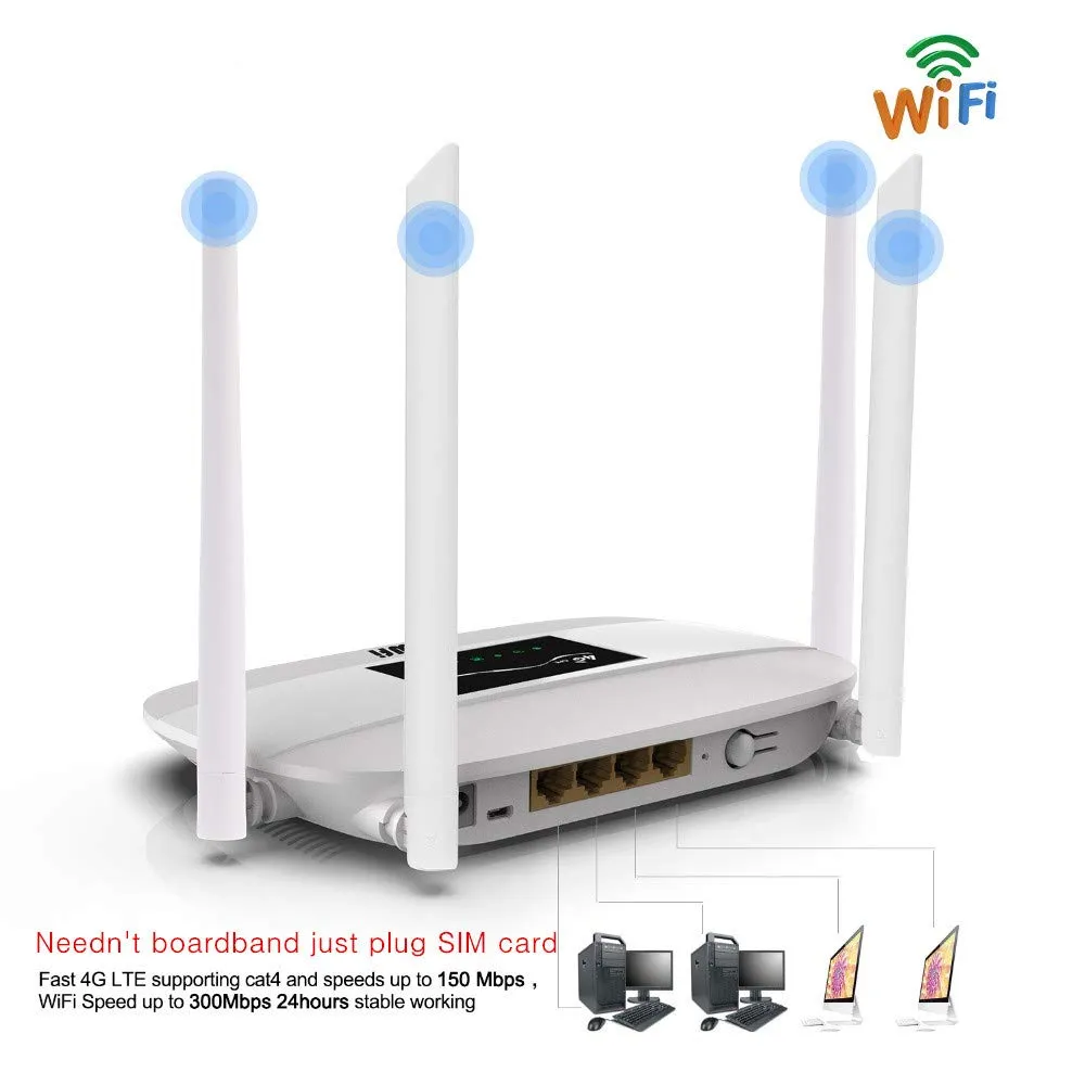 الكثير من 10PCS 300MBPS مقفلة 4G LTE WiFi Router، داخلي 4G اللاسلكية CPE جهاز التوجيه مع الهوائيات 4PCS و LAN فتحة بطاقة PORTSIM PK Huawei B593