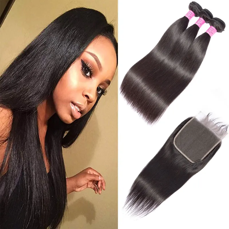 Indian Virgin Human Hair Extensions 3 wiązki z 6x6 koronkowe zamykanie włosów dziecięcych z zamknięciem prosto 10-30 cala