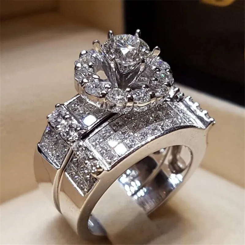 Klassische Romantische Versprechen Ring setzt 925 Sterling Silber Diamant-Verlobung Hochzeit Band Ringe für Frauen Männer Schmuck Geschenk