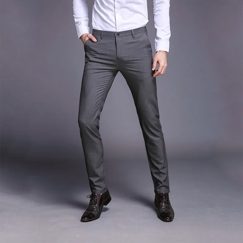 Хлопок высокого качества для мужчин костюма штаны Straight Весна и лето Человека Классического Бизнеса Повседневных брюки полнометражного Mid