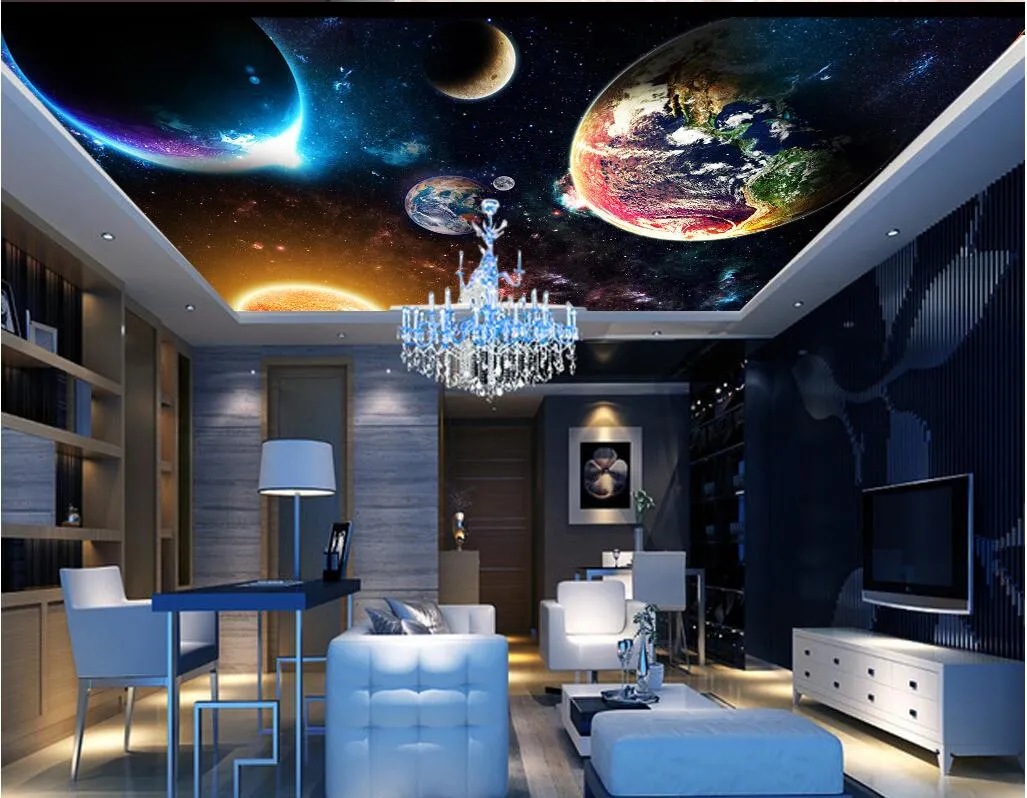 Mural De Pared 3D De Universo De Dibujos Animados, Imagen De Planeta Y  Cielo Estrella, Mural, image size:1027x798