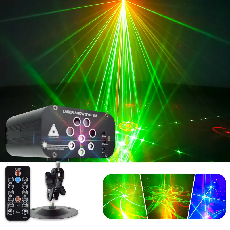 8 Gaten 128 Patroon Disco Laser Lights KTV Bar Sound Control DJ Party Projector Lights RGB Stage Lighting Effect voor Kerstmis bruiloft