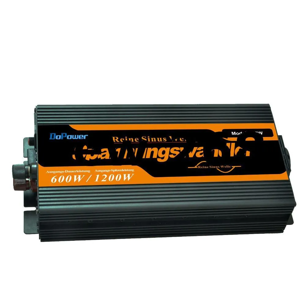 Pil şarj cihazı ile Freeshipping Inverter + UPS function12V için 220 V 600 w Saf Sinüs Dalga 1200 w zirve frekans güç dönüştürücüler güç kaynağı