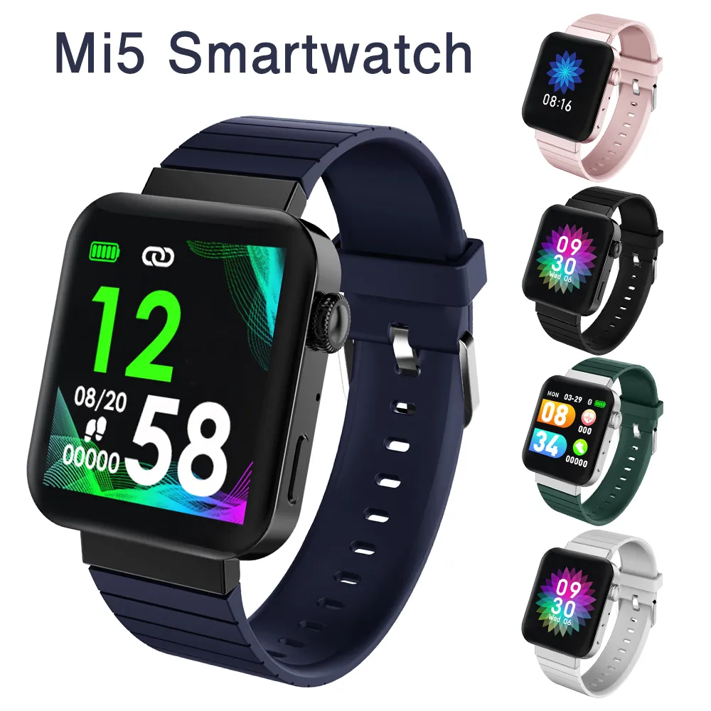 Pressione reale frequenza cardiaca MI5 intelligente della vigilanza degli uomini delle donne di Bluetooth chiamata Musica sanguigna Monitor Fitness Tracker Bracciale Smartwatch Sport Wristband