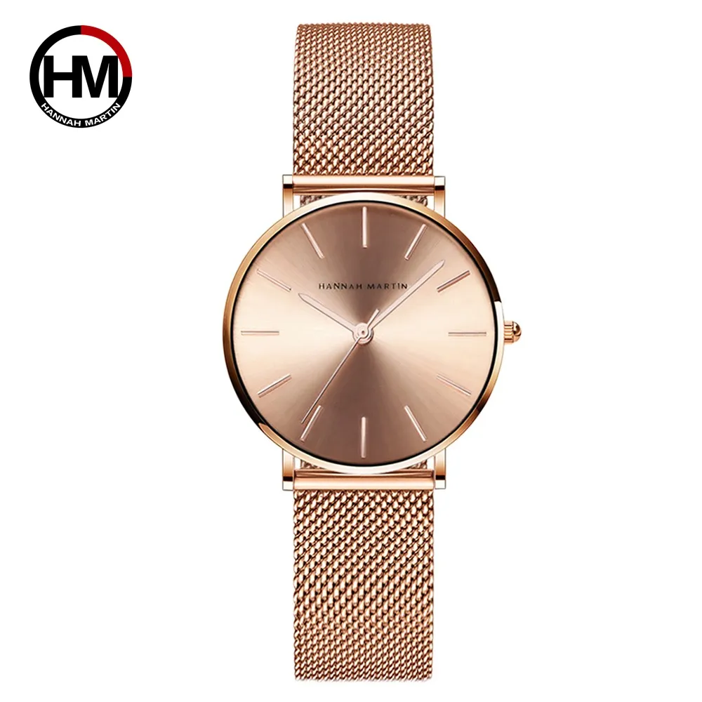 ELOJ MUJER HANNAH MARTIN DW Style Watche Watche Marka Luksusowa Rose Gold Ladies Kartzowy Zegarek Saat Montre Femme280n