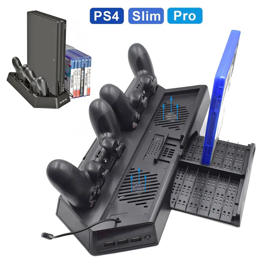 Yoteen pour PS4 Pro Support vertical mince Ventilateur de refroidissement Contrôleur de charge Dock Station 3 Port HUB supplémentaire pour Playstation 4