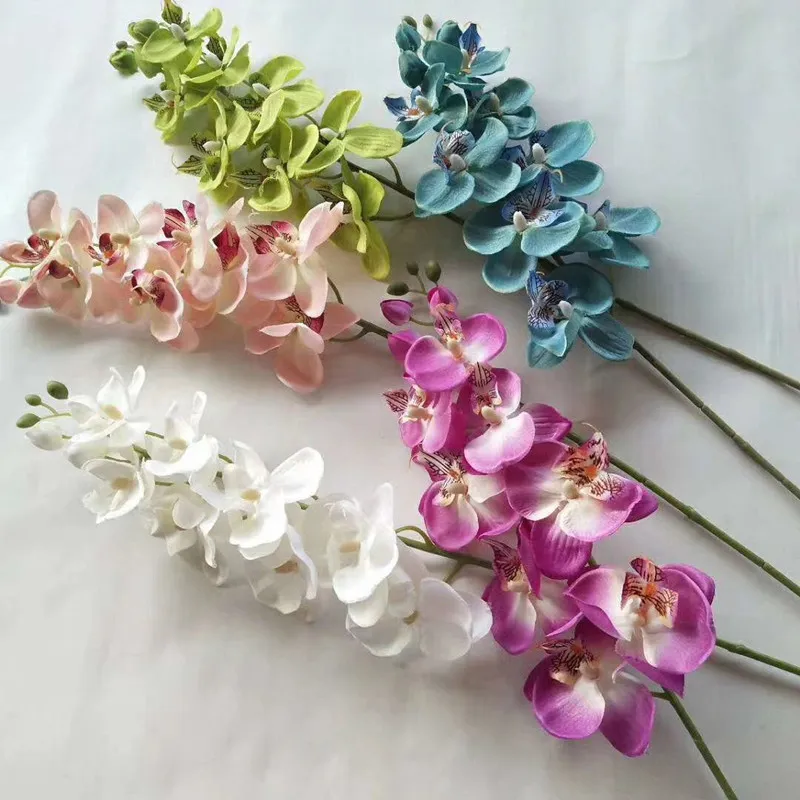 one Artificial Butterfly Orchid Flower Silk white blue green Phalaenopsis Orchid Cymbidium 31.5" for Home Party Wall Decorations