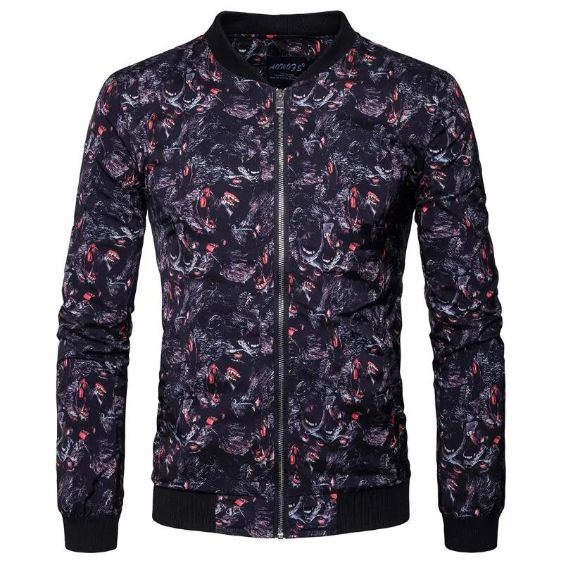 Märke Casual Jacket Män Stand Neck Långärmad Slim Animal Printed Jacket Designer Outdoor Jacket Gratis frakt