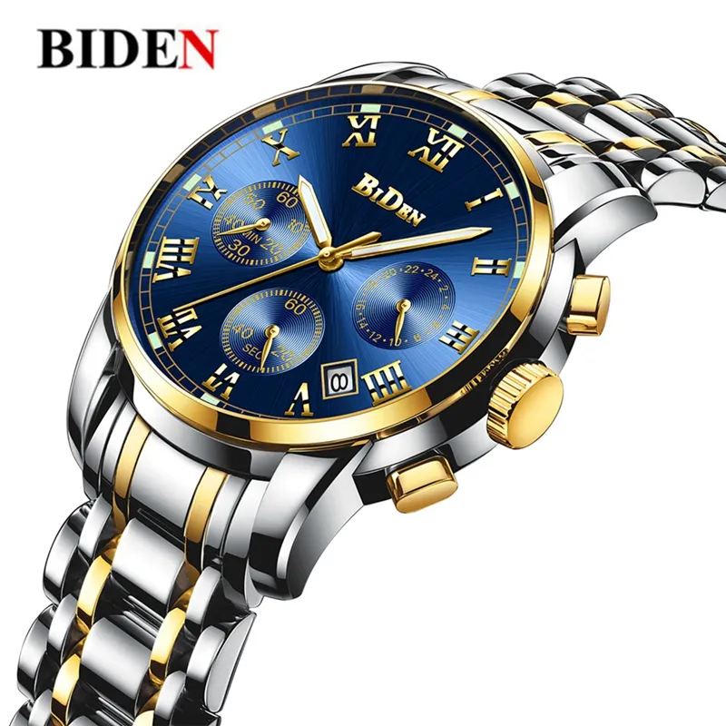 BIDEN Watch Men Sport Chronograph Mens Watches Top Brand Fashion Stainless Steel Casual Male's Wristwatch Waterproof Cloc