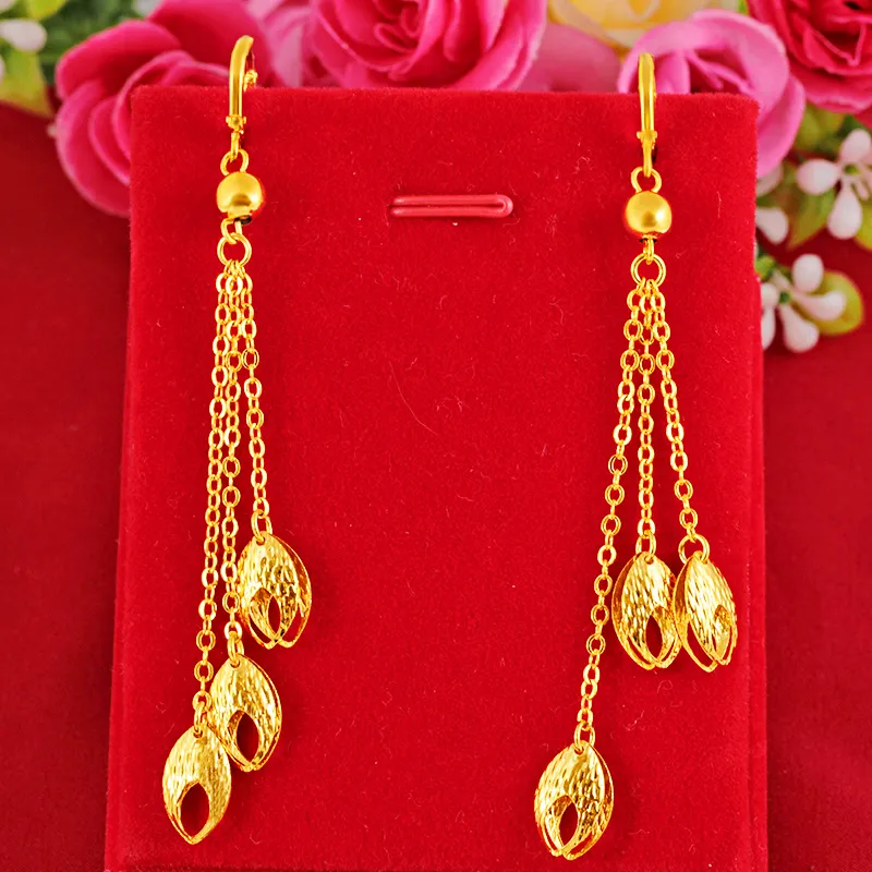 Waterdrop em forma de brincos de borla 18k ouro amarelo enchido lindos mulheres brincos de dangle brinhos presente bonito jóias