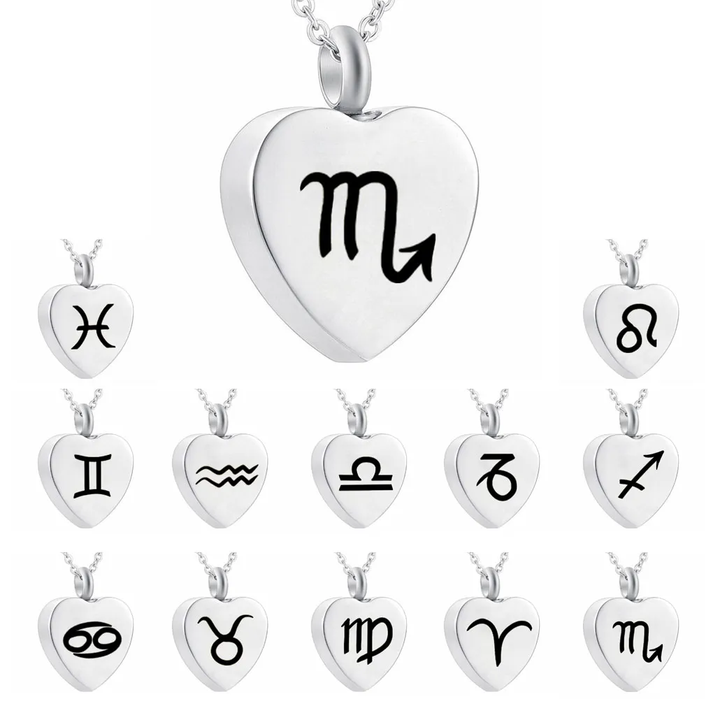 Collana con segno zodiacale gioielli in argento con cuore, 12 costellazioni, collana con ciondolo, urna, regalo di compleanno