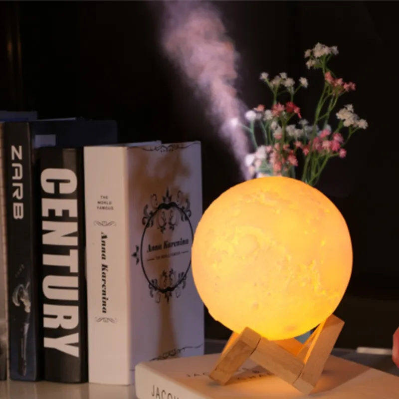 Ny 3D Moon lampa luftfuktare 880ml nattljus luftfuktare diffusor arom essentiell olja usb ultraljud fuktigor dimma renare