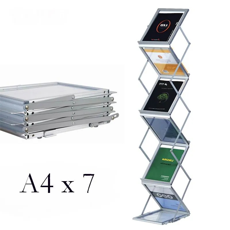 Aluminium Folding Broschyrer Pamflets Böcker Litteratur Displayhållare Rack Stand med 6 ansikten för att visa