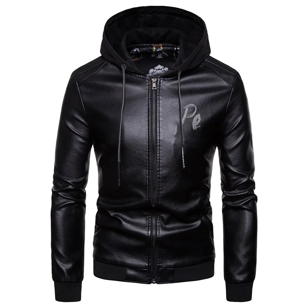 Men Autumn Winter Warm Hooded Casual Leather Zipper Long Sleeve Jacket Coat Tops #4O23 #F