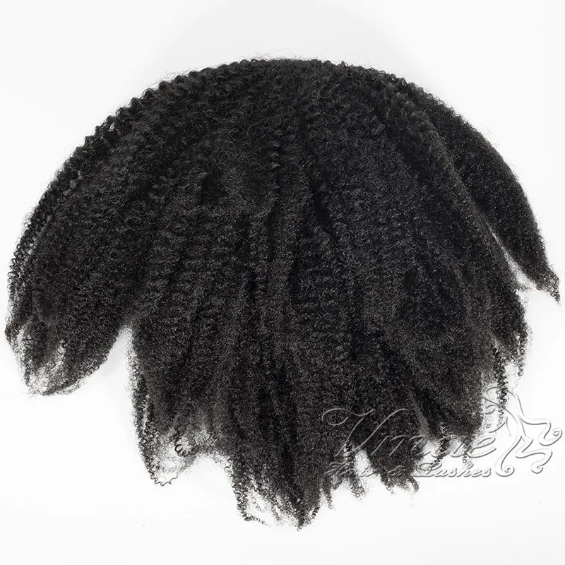 Brasileño Natural Negro Rizado 4C 120g Cola de caballo Cutícula Alineada Banda elástica Cordón Cola de caballo Extensión del cabello humano virgen