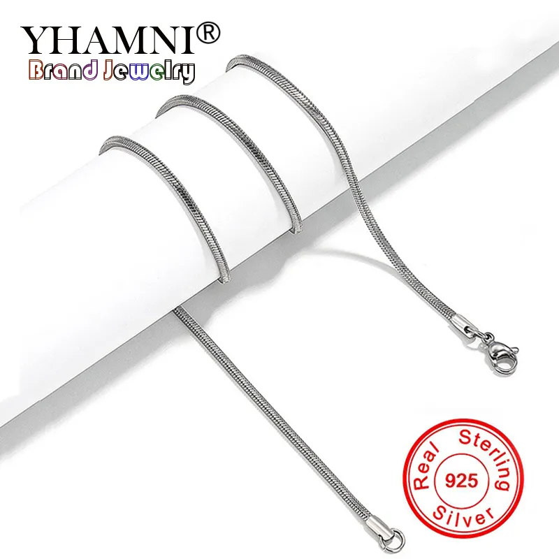 YHAMNI Original 925 Solid Silver Statement Necklaces for Women Men 3mm Wide Snake Clavicle Chain Necklace 16inch-24inch XN192