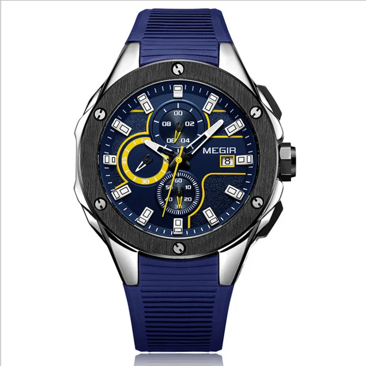 Business de mode à chaud Business à trois yeux à six aiguilles Multi-fonction Mouvement Mouvement Silice Gel Quartz Male Watch 2053 Wholesale