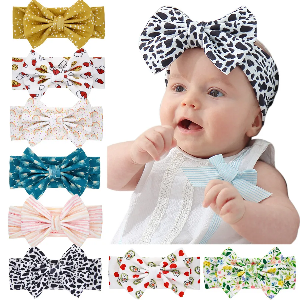 15557 Europe Infant Baby Girls Bowknot Headband Kids Elastic Bowknot Hairband Children Bandanas Head Band Hair Accessory 8 Colors