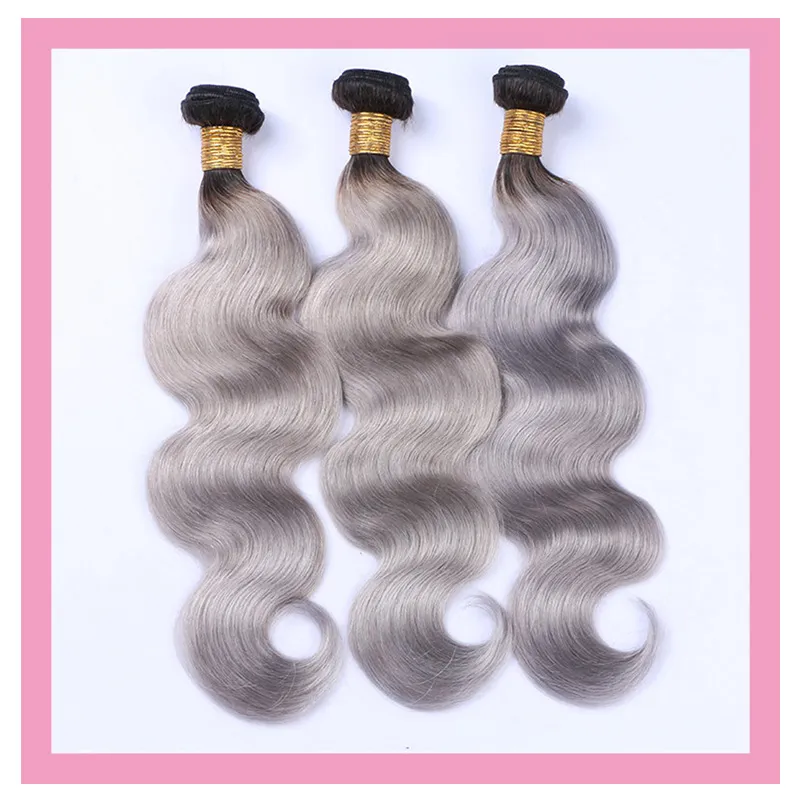 Indian Raw Virgin Human Hair Weaves Body Wave 3 Bunds 1B/Gray Double Wefts 10-26 tum 1B grå Två toner Färgkroppsvåg