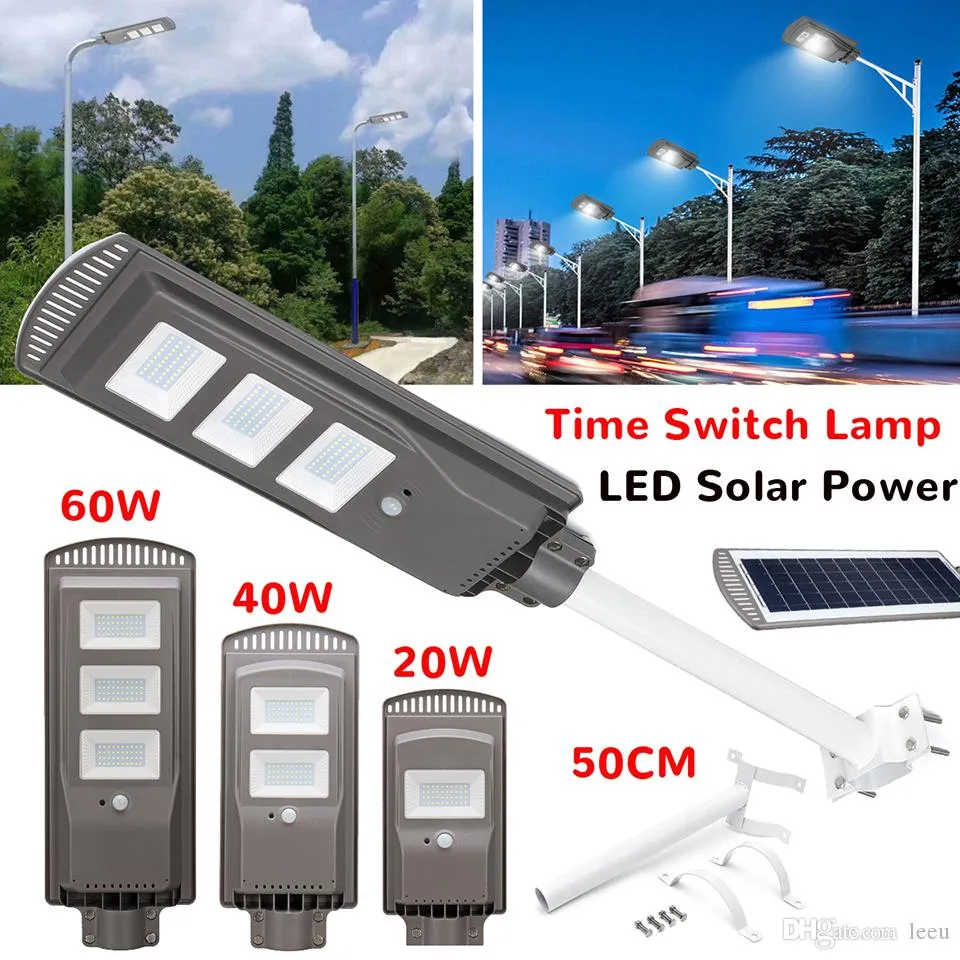 20/40 / 60W Solen Powered Panel LED Solar Street Light All-in-1 Tidswitch Vattentät IP67 Väggbelysningslampa för uteservering