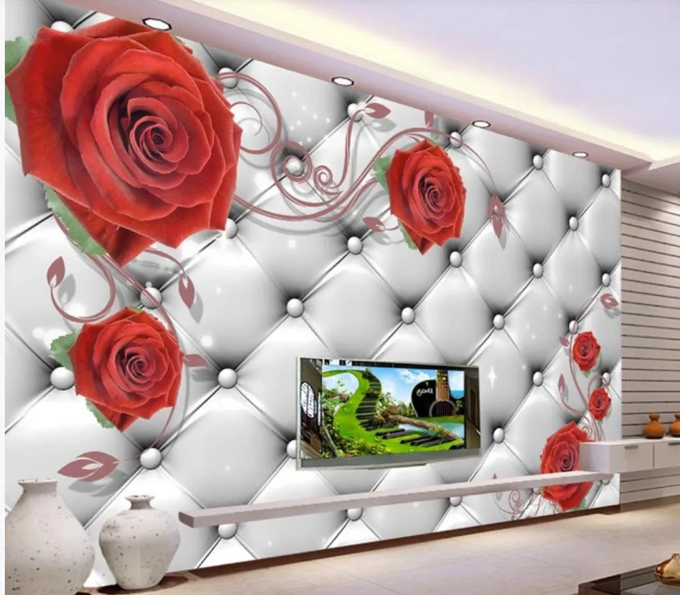 赤いバラの壁紙立体3D背景の壁画3D壁画のための壁紙リビングルーム3Dの壁紙