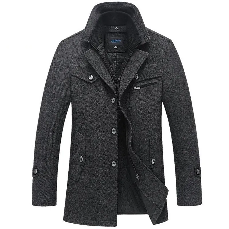 Manteau d'hiver hommes nouvelle mode double col coupe-vent épaissir manteaux de laine hommes outwear veste d'hiver épais chaud Parka 5XL vêtements LY191225