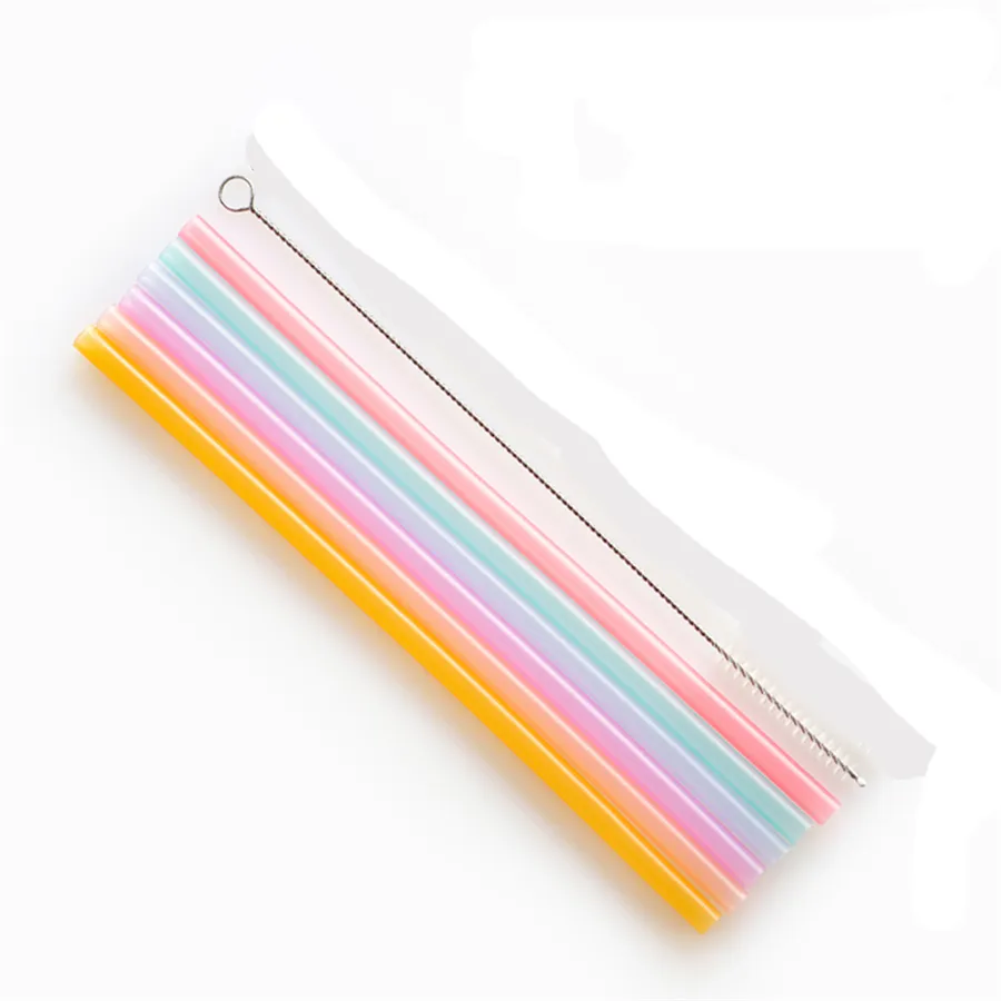 Reusable Silicone Straws Food Grade Silicone Flexible Bent Straight Drinking Straws With Cleaner Brush Party Bar Accessory JK2005