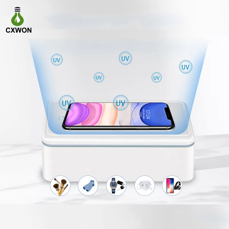 Scatola di sterilizzazione portatile 8PCS Chip UVC 270nm Ultraviolet Ray Moblie Phone Caricatore wireless Maschera Disinfezione Germicida Box Case