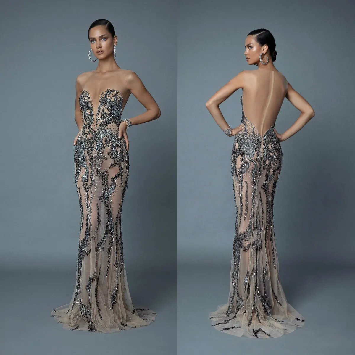 Berta 2020 Prom Dresses Jewel Lace Aplikacje Cekiny Zroszony Syrenka Suknie Wieczorowe Custom Made Sweep Pociąg Sukienka Specjalna okazja