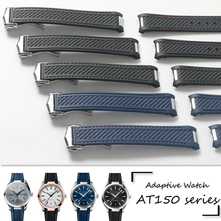 Pulseiras de relógio de 20 mm masculinas azul preto à prova d'água de borracha de silicone pulseiras de fecho fivela para Omega 300 AT150 8900+ferramentas