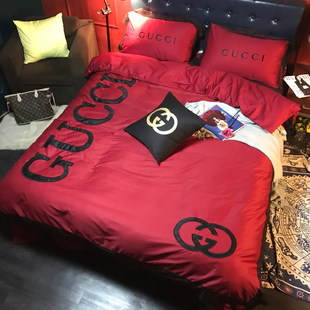 Bordado de encaje Craft Red Bed 4 piezas de moda la marca de