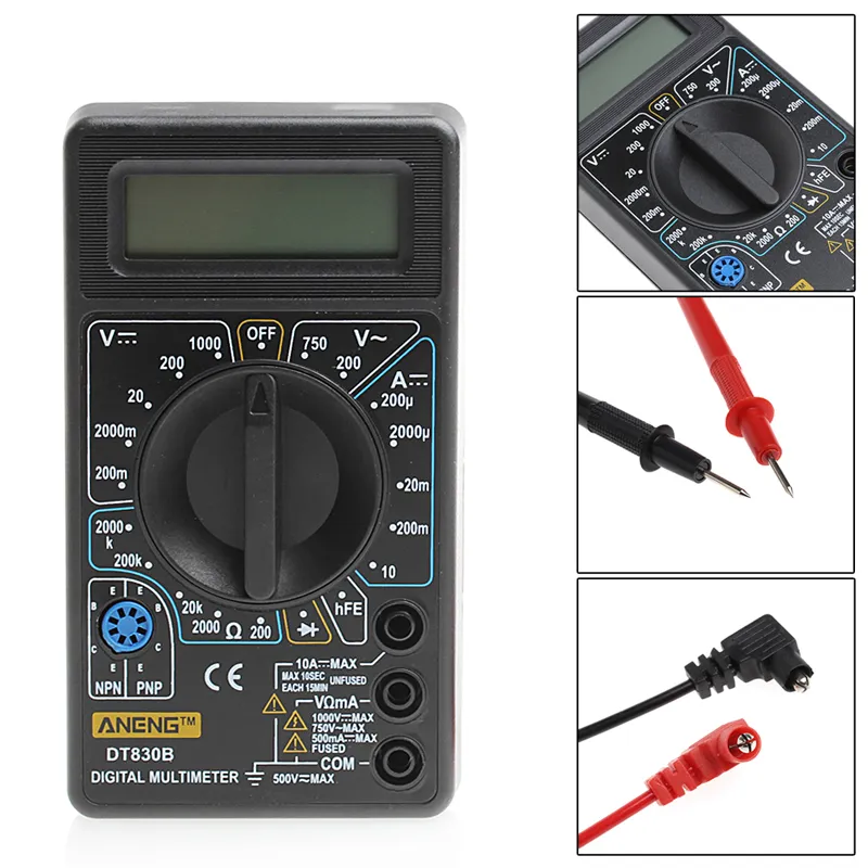 DT-830 Mini Multimeter LCD Digital Multimetro For Volt Amp Ohm Tester Meter Voltmeter Ammeter Overload Protection With Probe