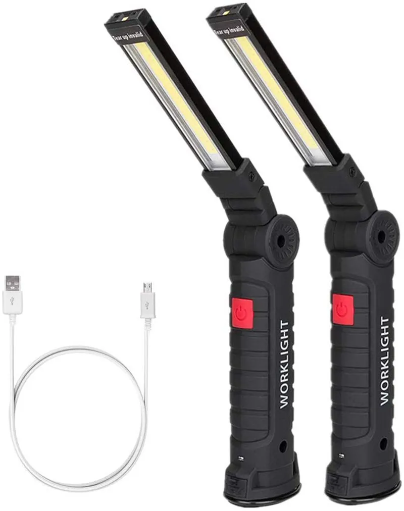 Lampe de travail à LED, lampes de travail rechargeables COB avec base magnétique, rotation à 360 ° et 5 modes de lampe de poche LED lumineuse pour réparation de voiture