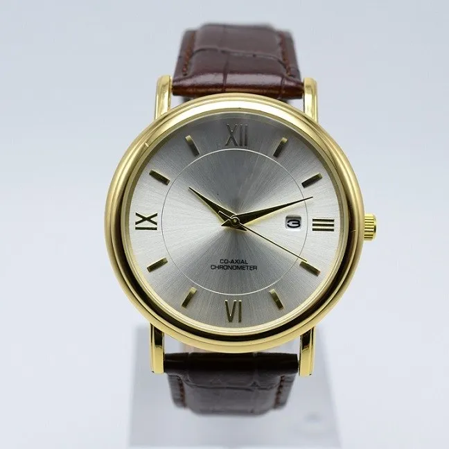 Dropshipping kvartsläderband herr designerklocka 40mm guldfodral lyx auto date analog herrklockor presenter till herrarmbandsur