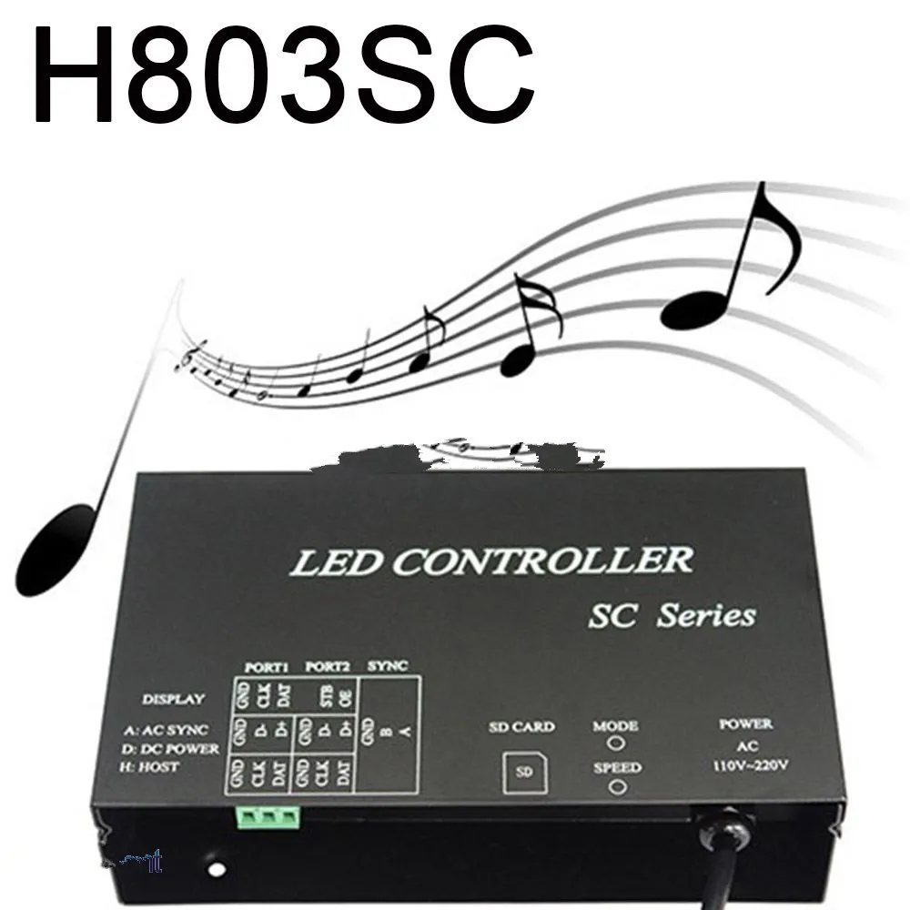 Freeshipping H803SC 2560pixels entrada Cartão SD LED RGB Controlador DMX512 WS2812 Microphoneaudio Cabo Programmable LED Música Controlador